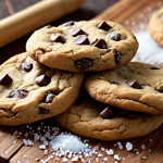 **

A batch of freshly baked gluten-free chocolate chip cookies on a wooden cutting board, dusted with sea salt. Focus on the slightly crispy edges and soft, chewy center of the cookies. Use natural lighting to highlight the textures.

**